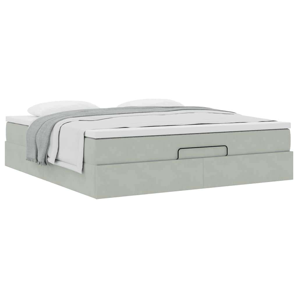 Cadre de lit ottoman avec matelas gris clair 180x200 cm velours