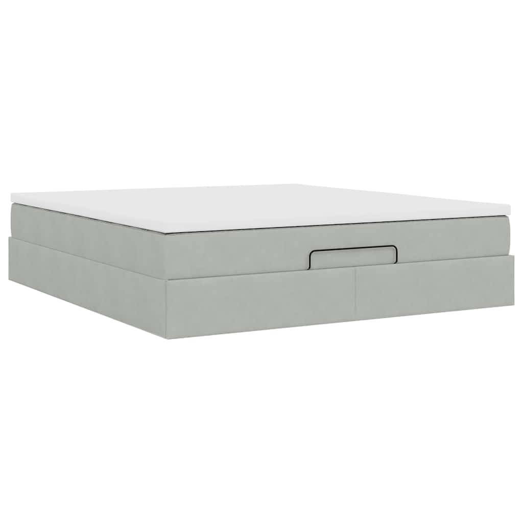 Cadre de lit ottoman avec matelas gris clair 180x200 cm velours