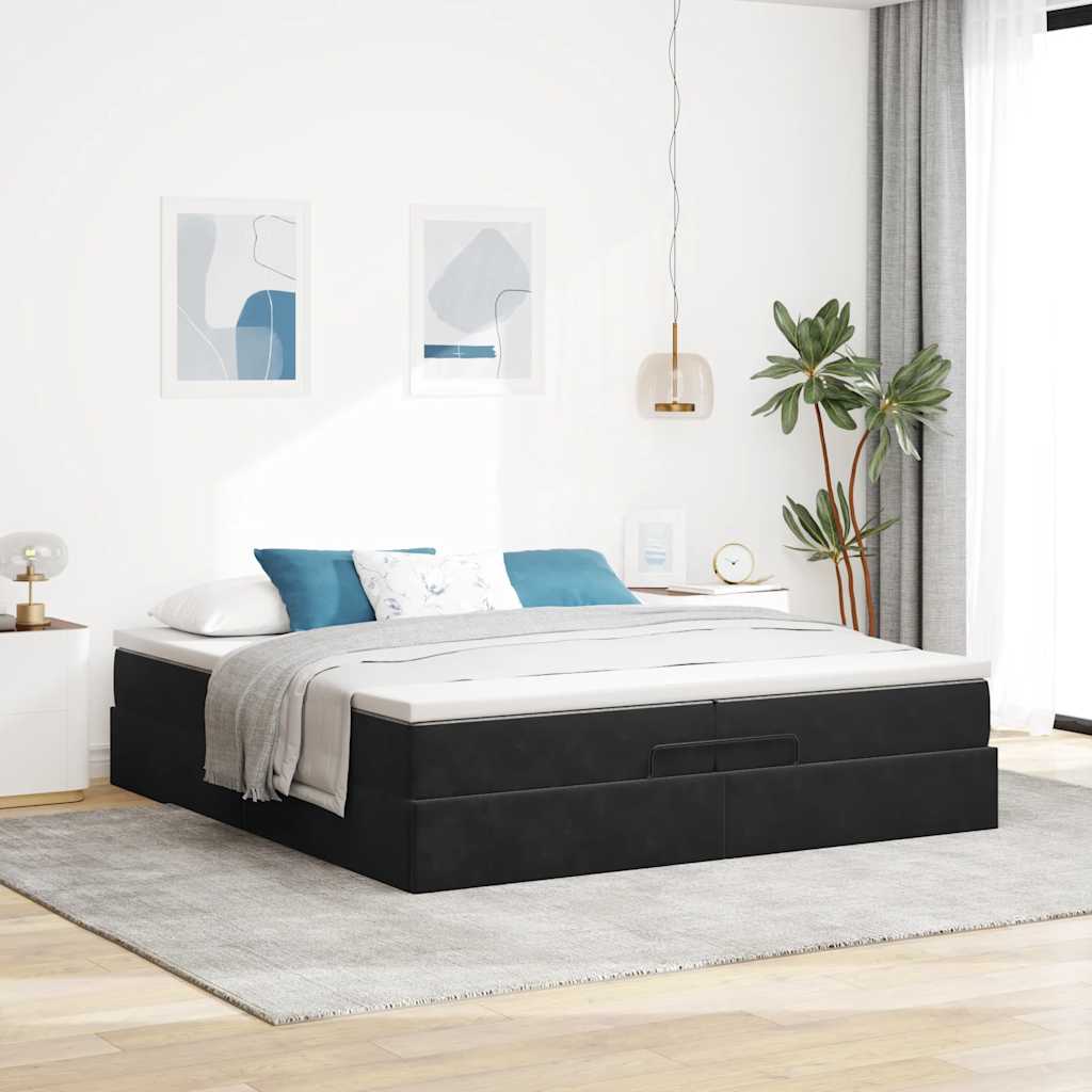 Cadre de lit ottoman avec matelas noir 200x200cm velours