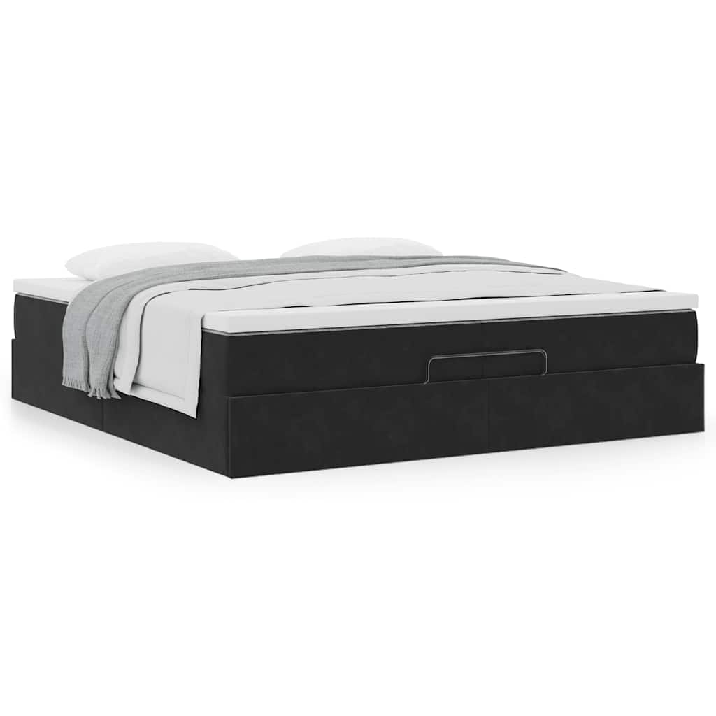 Cadre de lit ottoman avec matelas noir 200x200cm velours