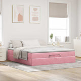 Cadre de lit ottoman avec matelas rose 200x200 cm velours