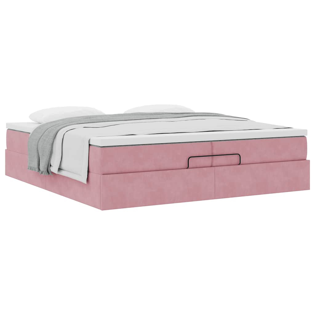 Cadre de lit ottoman avec matelas rose 200x200 cm velours