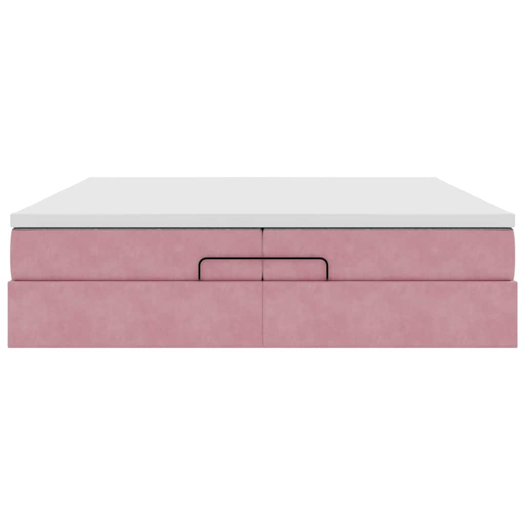 Cadre de lit ottoman avec matelas rose 200x200 cm velours