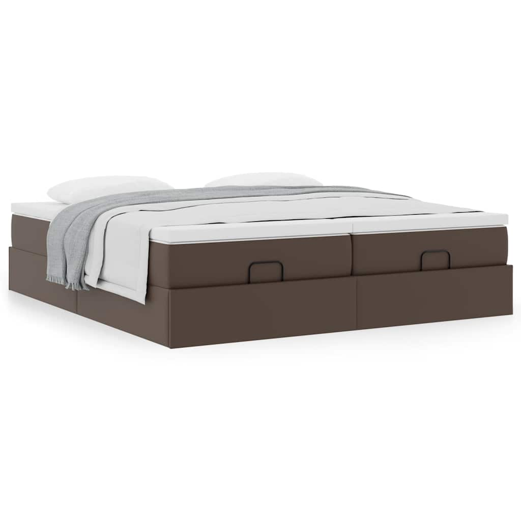 Cadre de lit ottoman avec matelas marron 200x200 cm similicuir