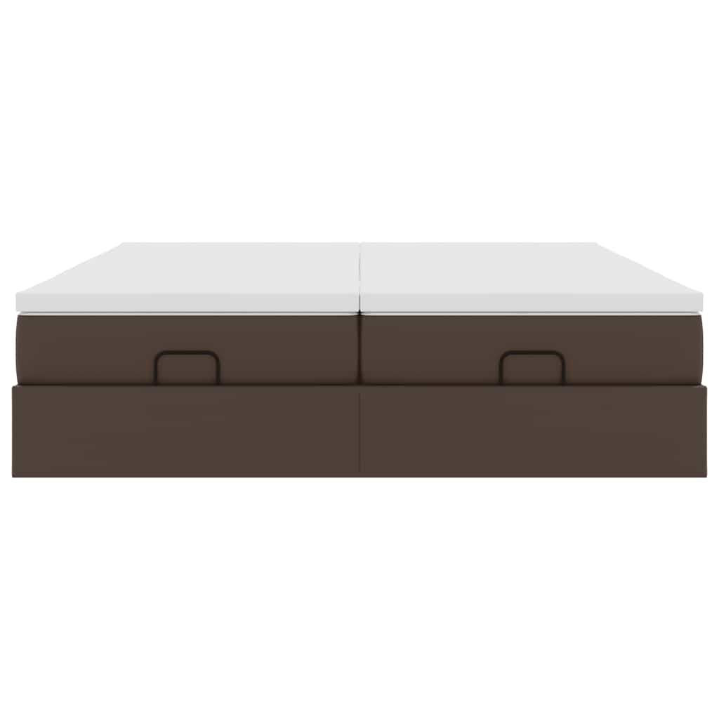 Cadre de lit ottoman avec matelas marron 200x200 cm similicuir