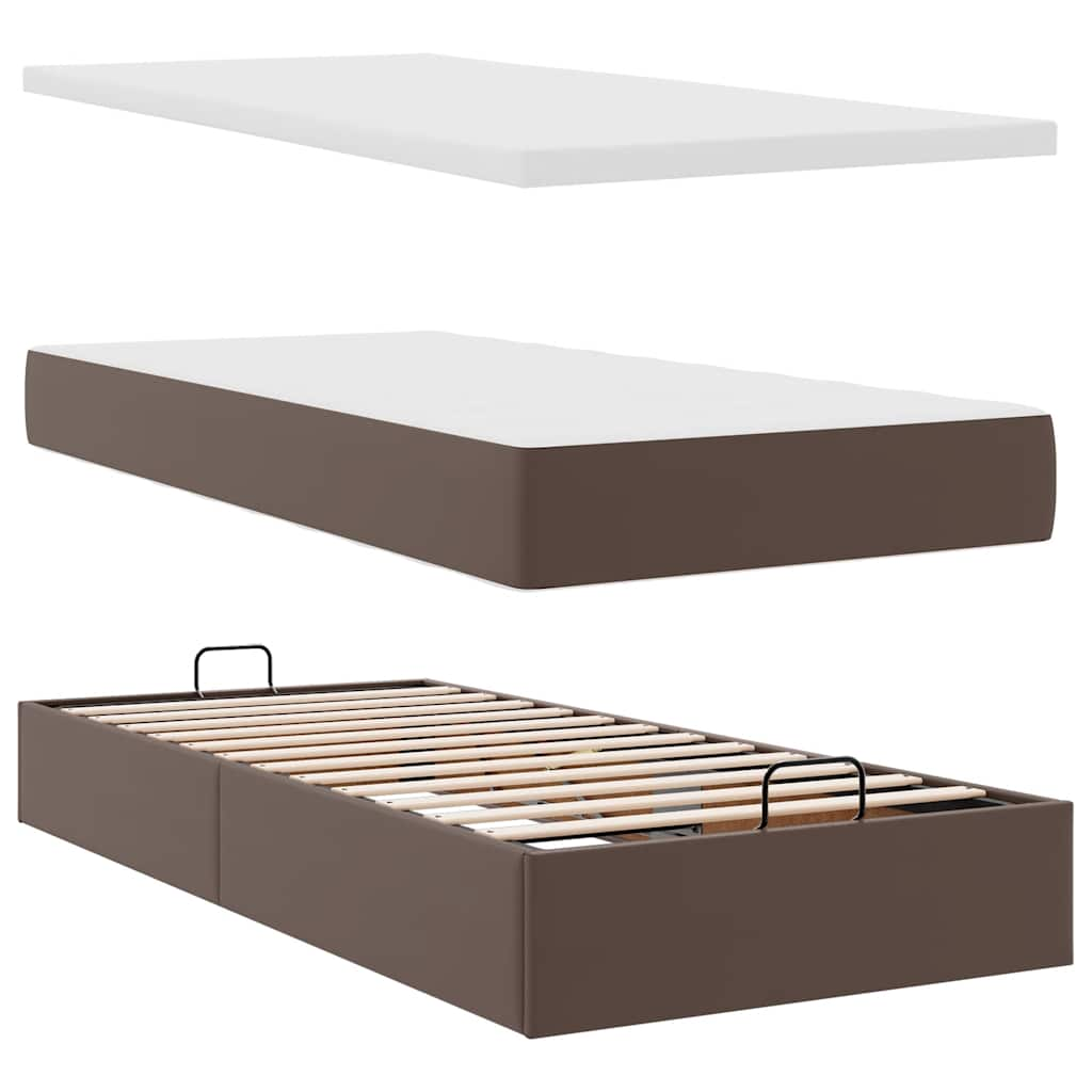 Cadre de lit ottoman avec matelas marron 200x200 cm similicuir