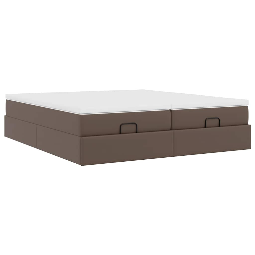 Cadre de lit ottoman avec matelas marron 200x200 cm similicuir