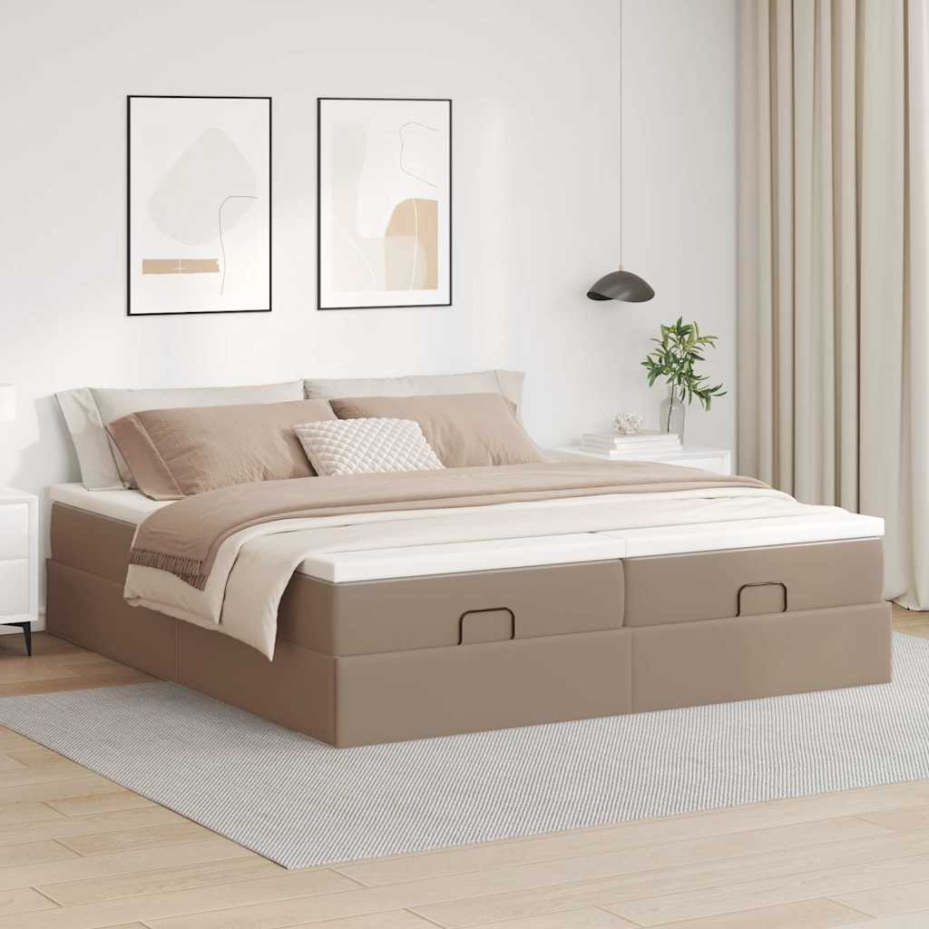 Cadre de lit ottoman et matelas cappuccino 200x200cm similicuir