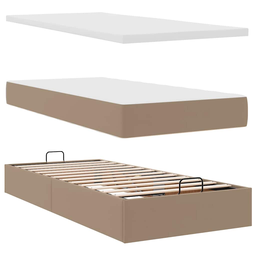 Cadre de lit ottoman et matelas cappuccino 200x200cm similicuir