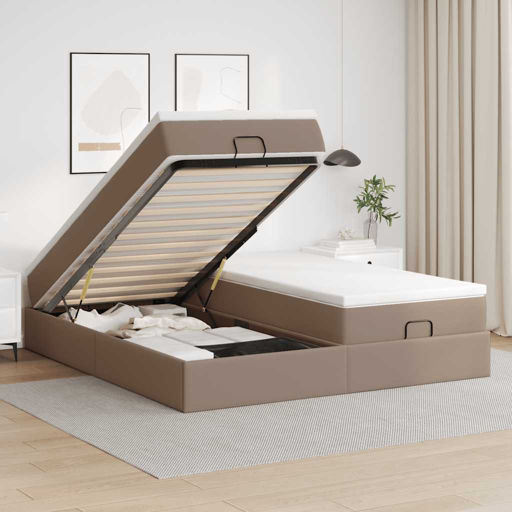 Cadre de lit ottoman et matelas cappuccino 200x200cm similicuir