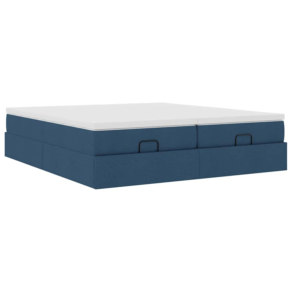 Cadre de lit ottoman avec matelas bleu 160x200 cm tissu