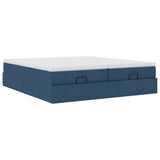 Cadre de lit ottoman avec matelas bleu 160x200 cm tissu