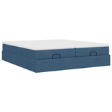 Cadre de lit ottoman avec matelas bleu 160x200 cm tissu