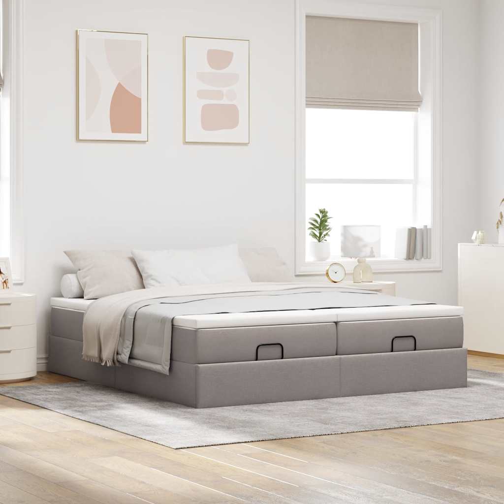 Cadre de lit ottoman avec matelas taupe 200x200cm tissu