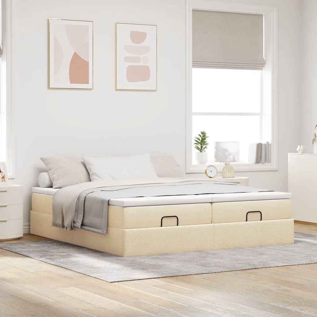 Cadre de lit ottoman avec matelas crème 200x200cm tissu