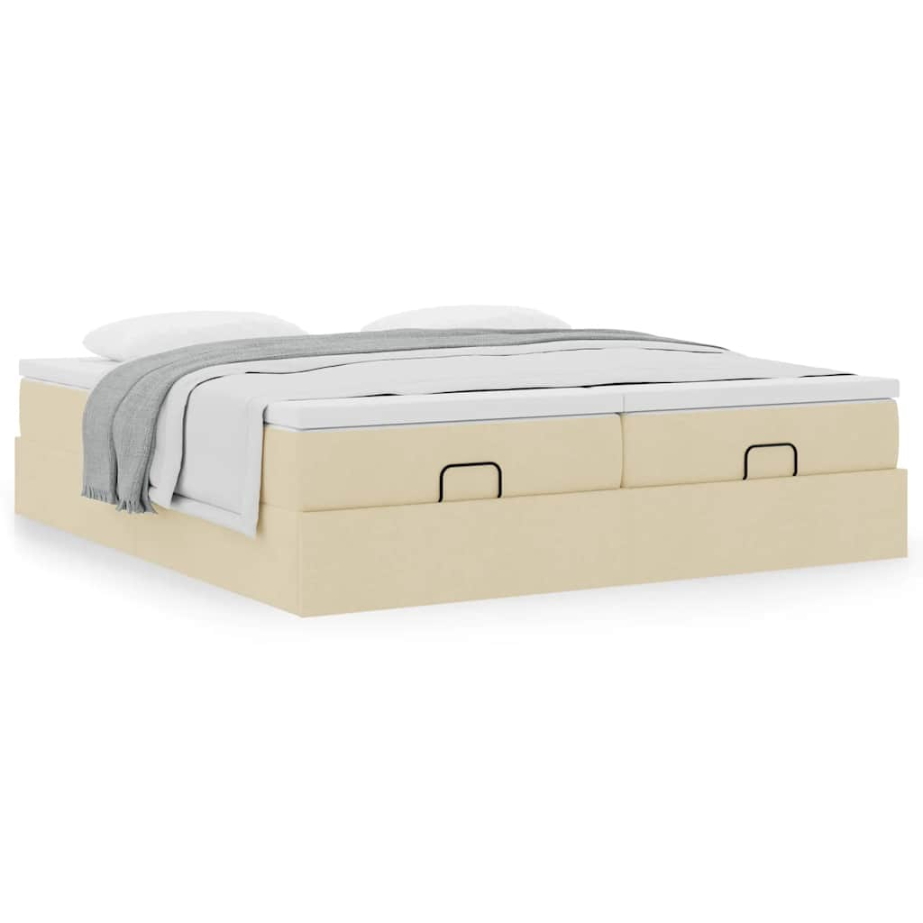 Cadre de lit ottoman avec matelas crème 200x200cm tissu