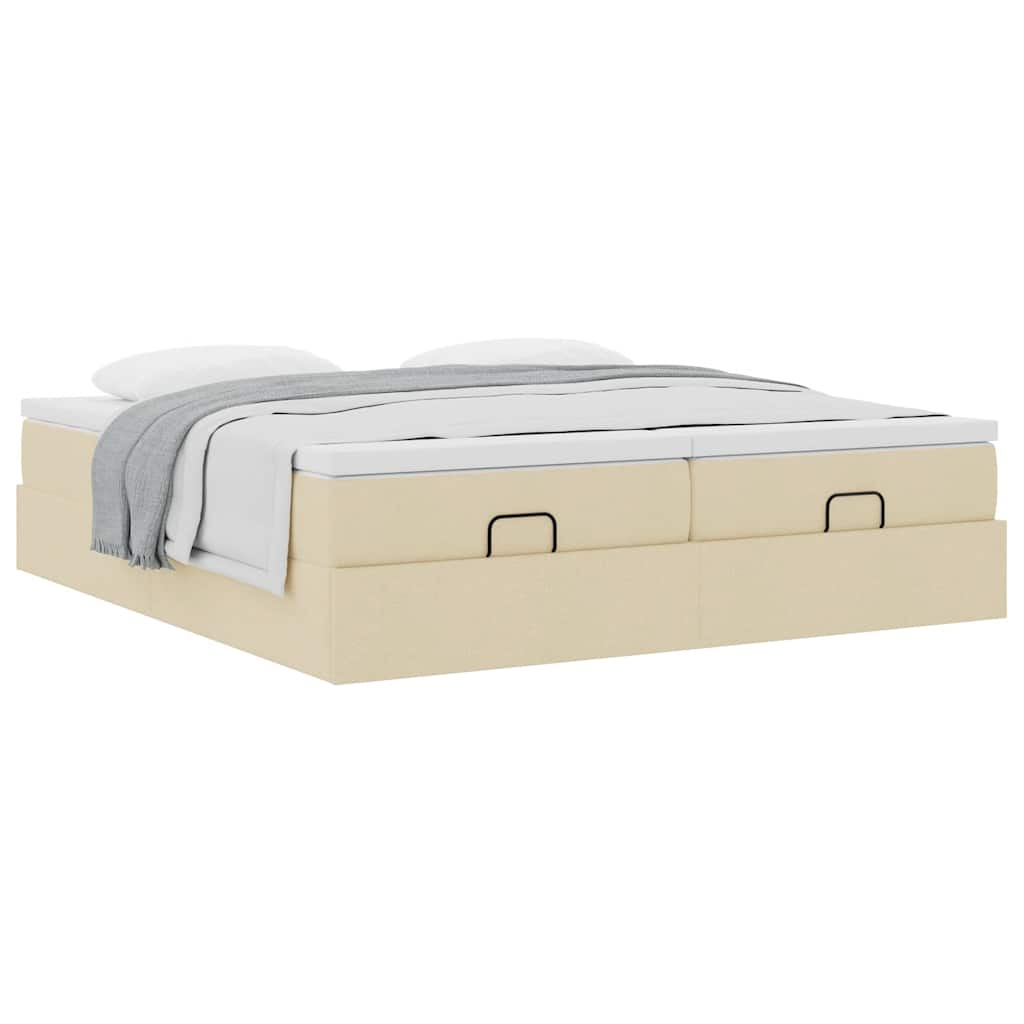 Cadre de lit ottoman avec matelas crème 200x200cm tissu