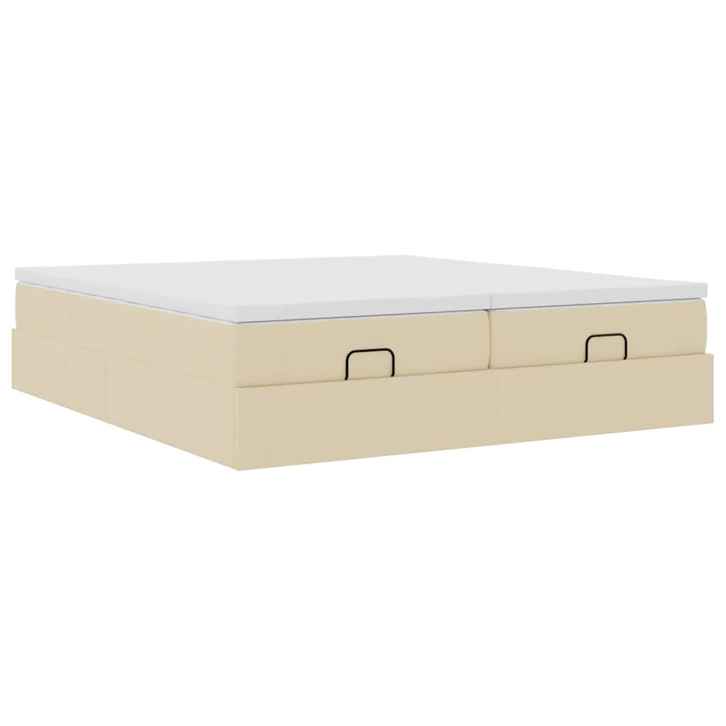 Cadre de lit ottoman avec matelas crème 200x200cm tissu