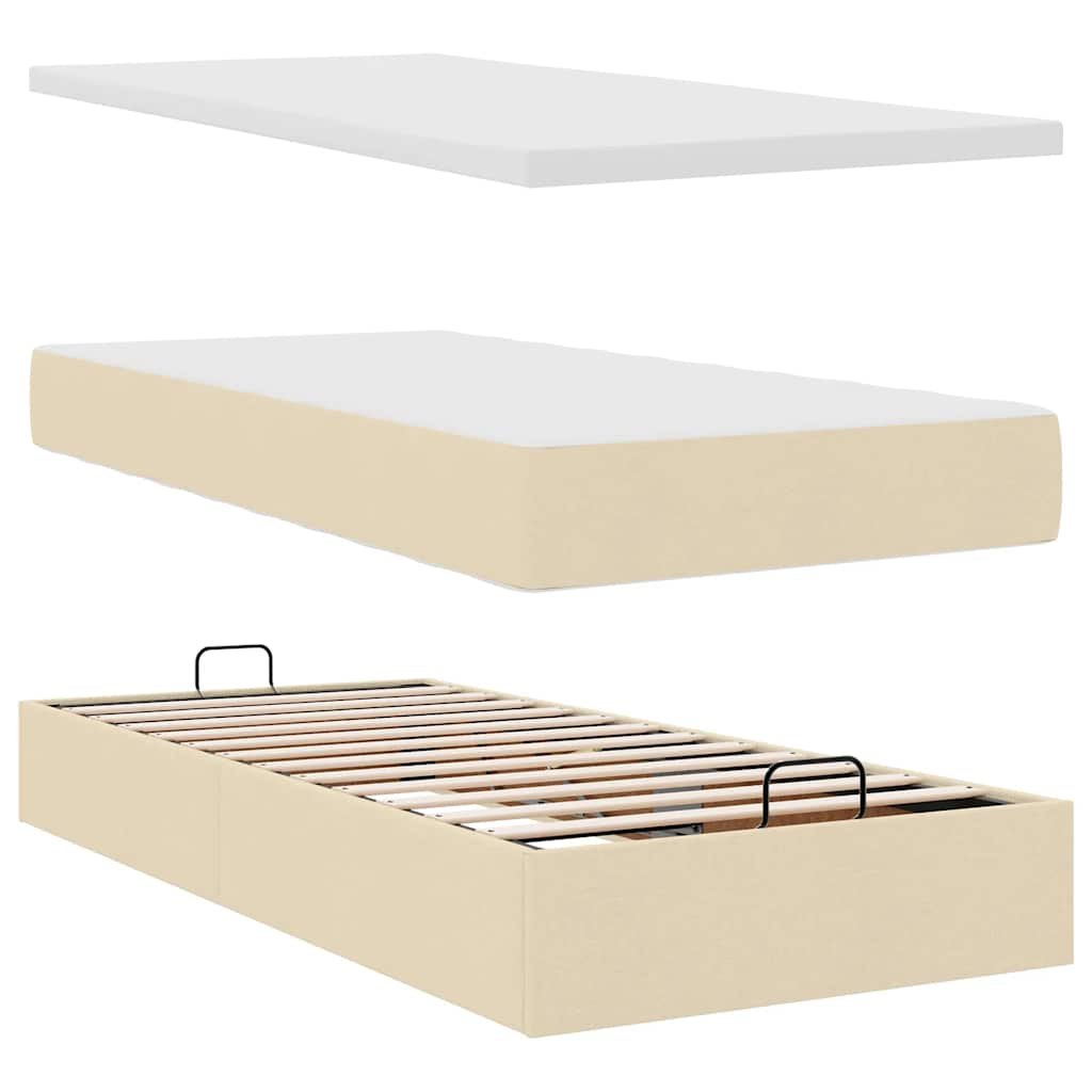 Cadre de lit ottoman avec matelas crème 200x200cm tissu