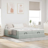 Cadre de lit ottoman avec matelas gris clair 200x200 cm velours