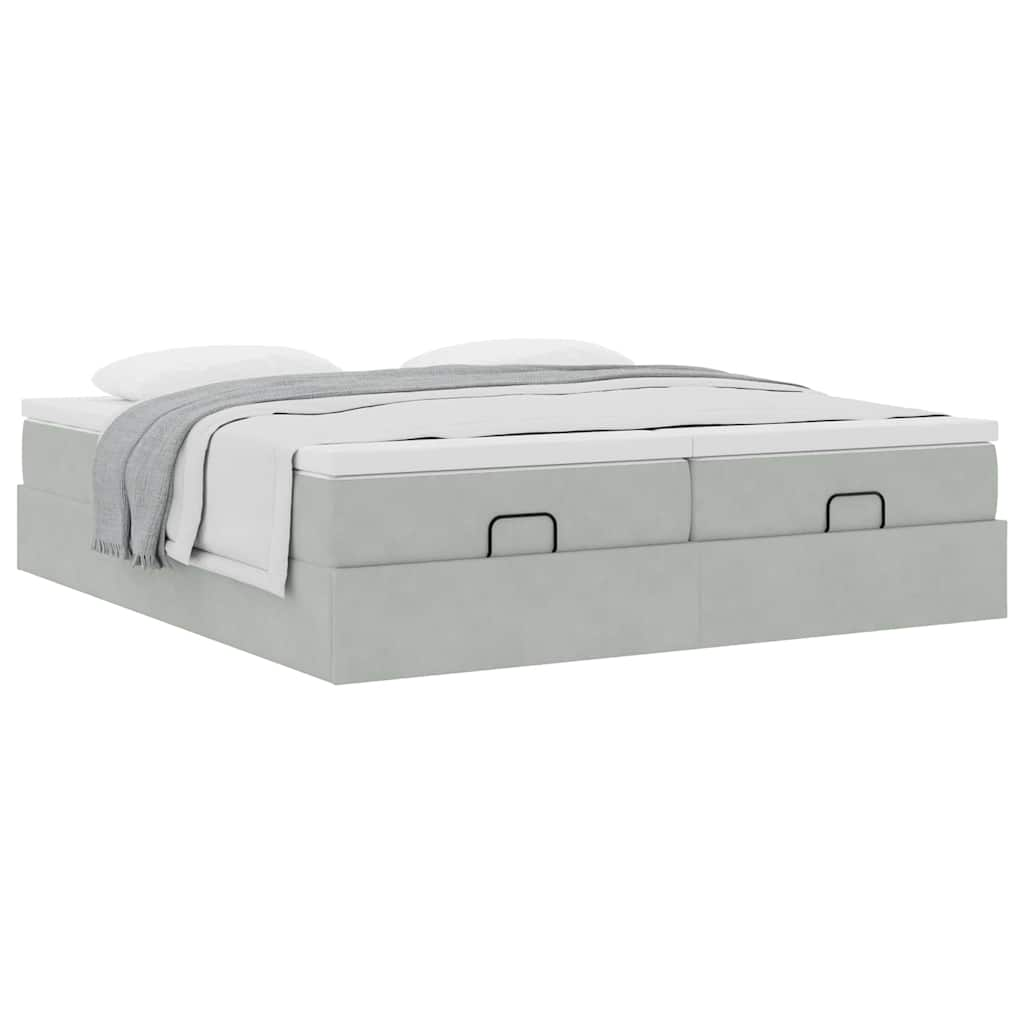 Cadre de lit ottoman avec matelas gris clair 200x200 cm velours