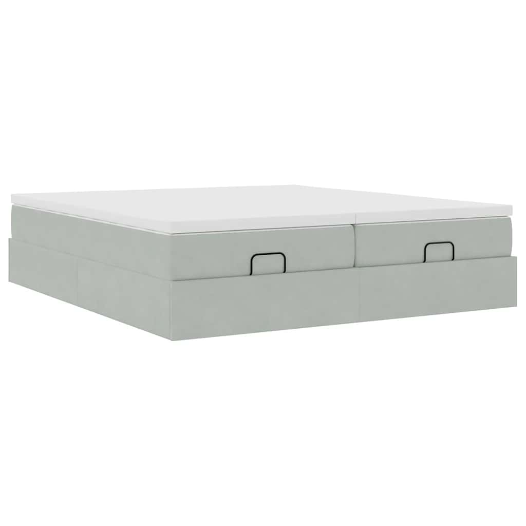 Cadre de lit ottoman avec matelas gris clair 200x200 cm velours