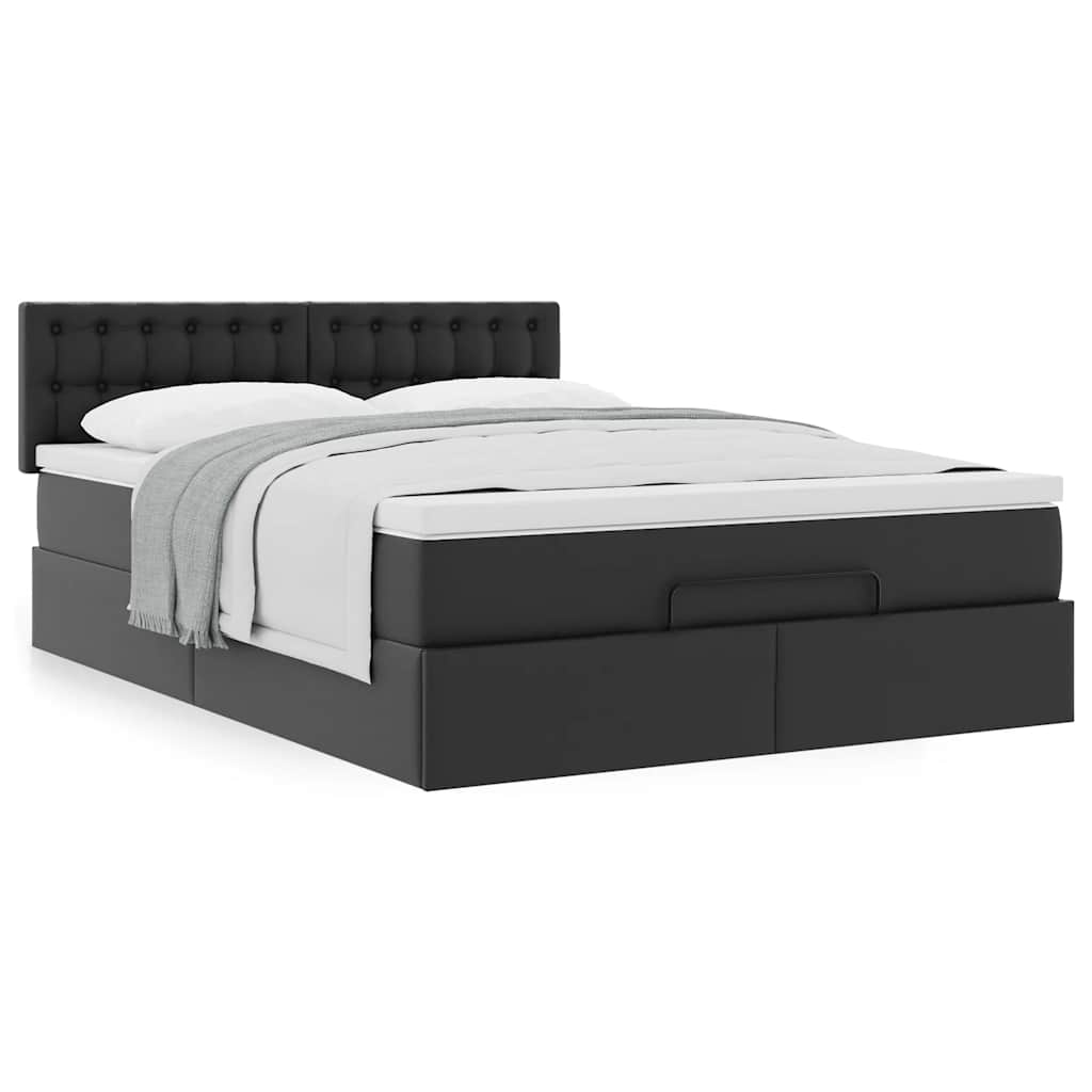 Cadre de lit ottoman avec matelas noir 140x190 cm similicuir