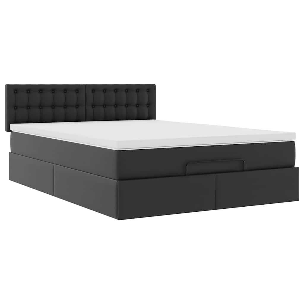 Cadre de lit ottoman avec matelas noir 140x190 cm similicuir