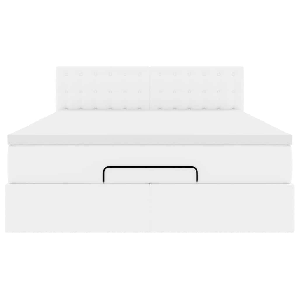 Cadre de lit ottoman avec matelas blanc 140x190 cm similicuir