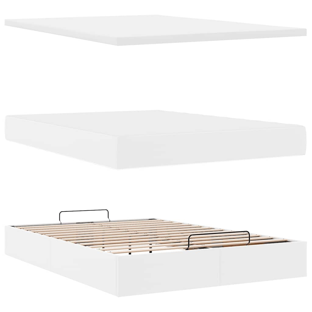 Cadre de lit ottoman avec matelas blanc 140x190 cm similicuir