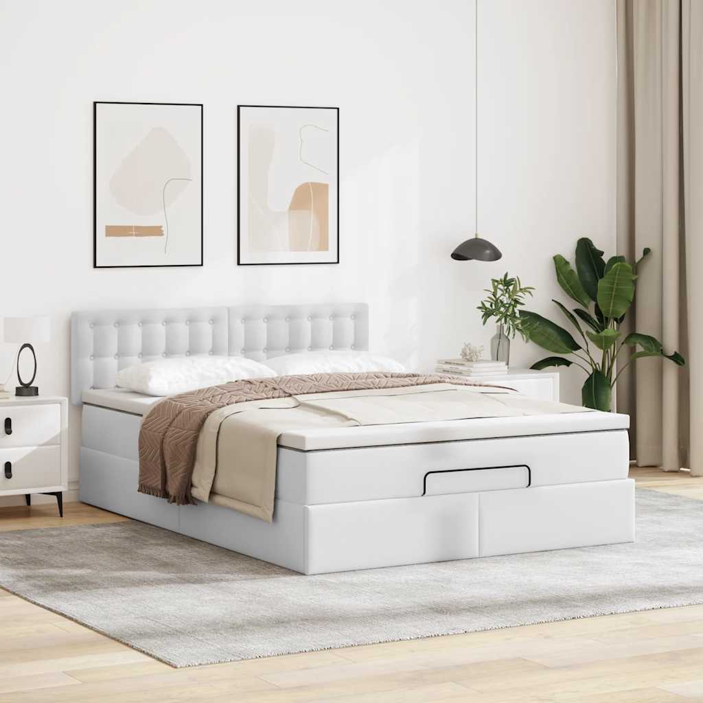 Cadre de lit ottoman avec matelas blanc 140x190 cm similicuir