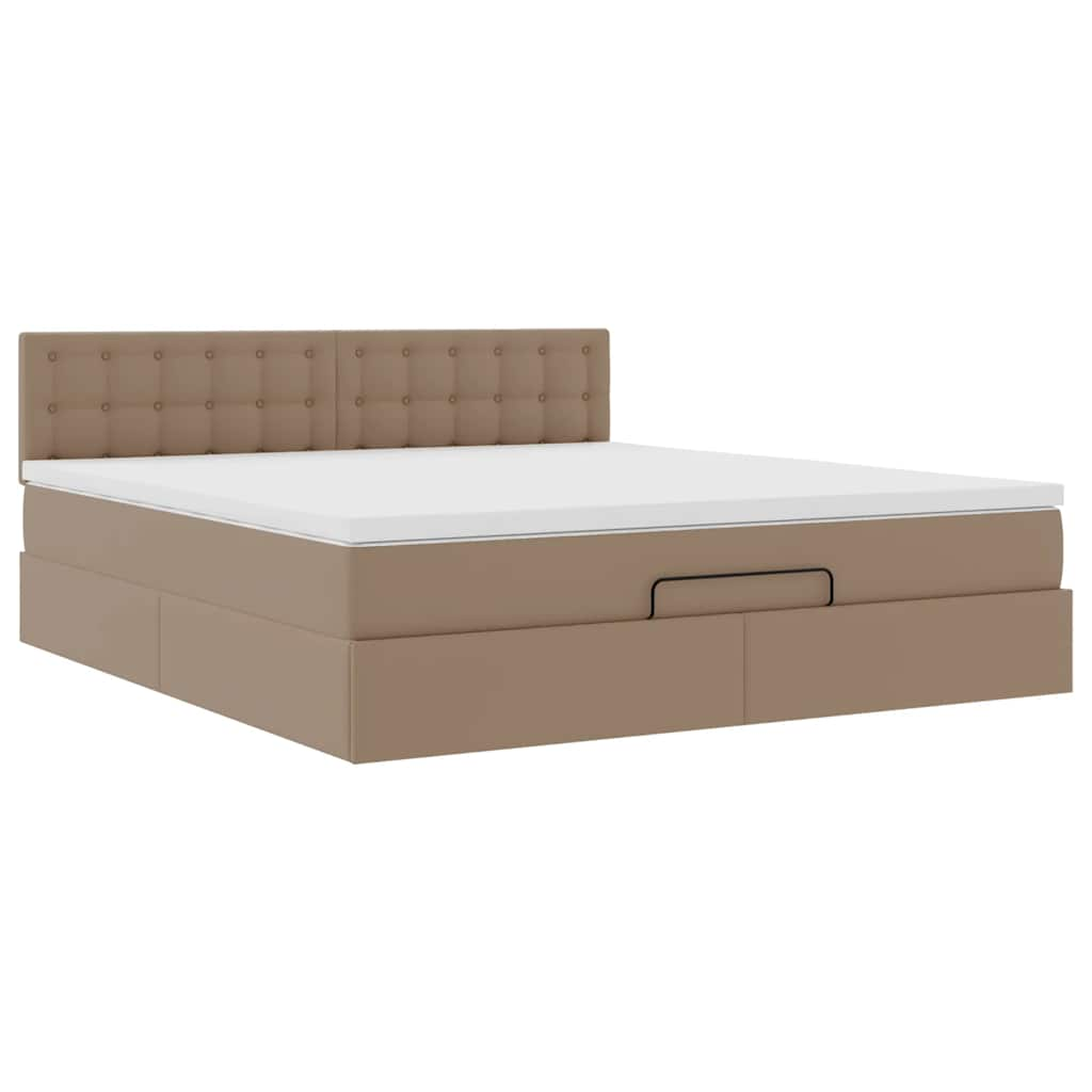 Cadre de lit ottoman et matelas cappuccino 160x200cm similicuir