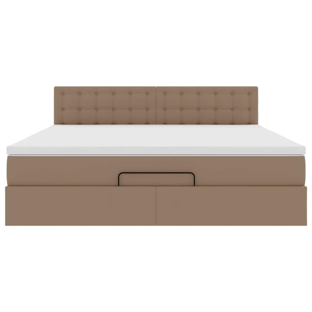 Cadre de lit ottoman et matelas cappuccino 160x200cm similicuir