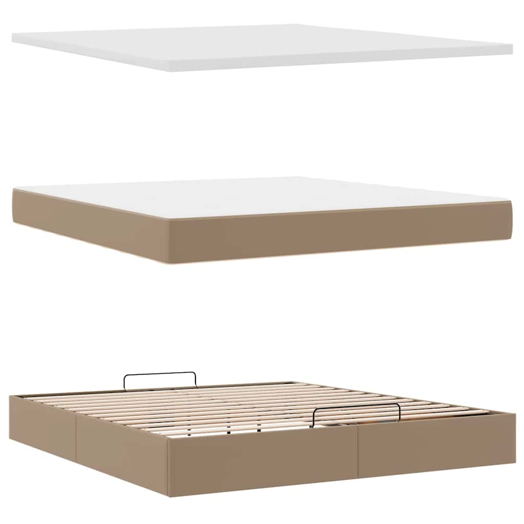 Cadre de lit ottoman et matelas cappuccino 160x200cm similicuir