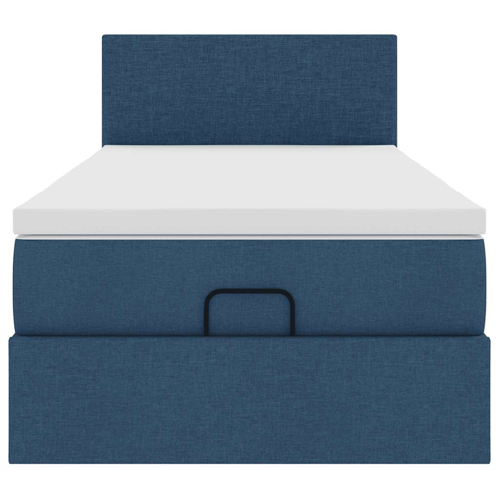 Cadre de lit ottoman avec matelas bleu 80x200 cm tissu