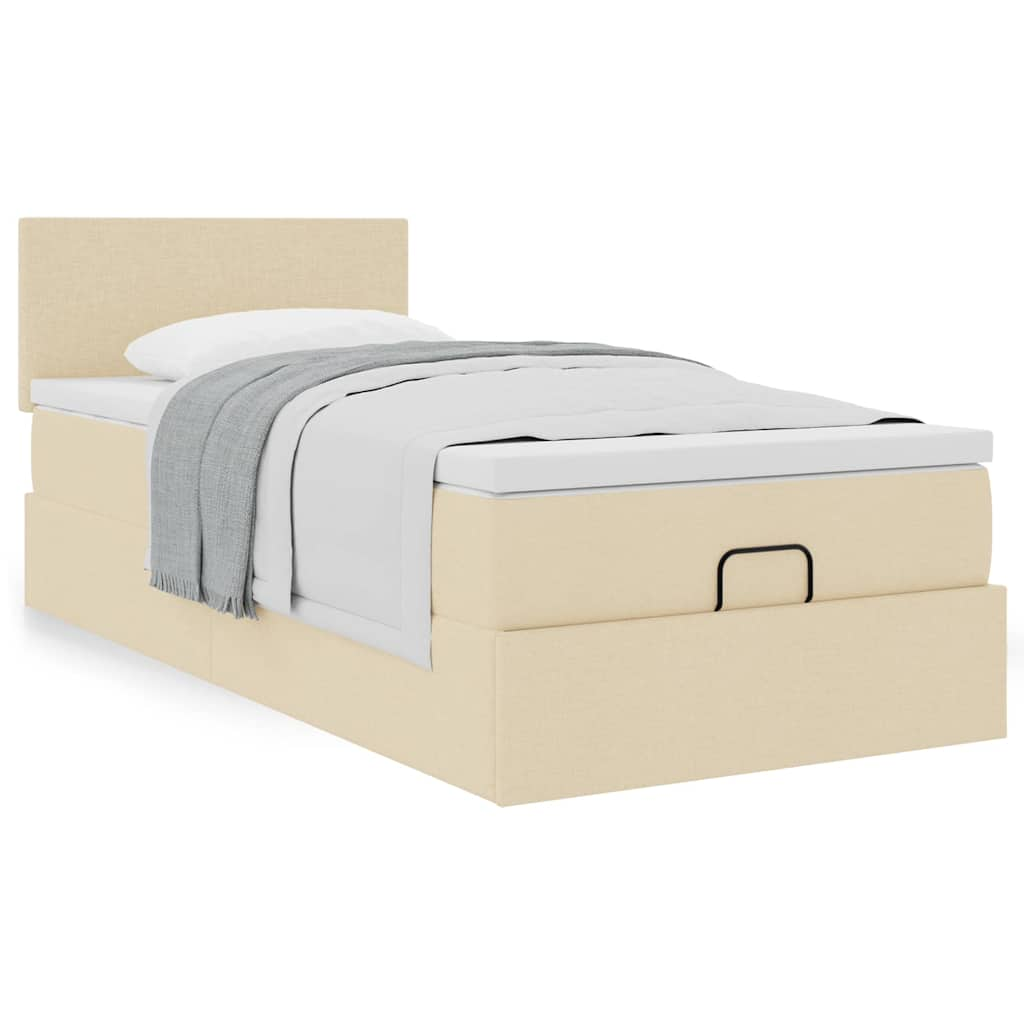 Lit ottoman avec matelas crème 100x200 cm tissu