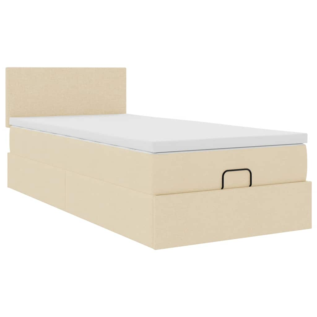 Lit ottoman avec matelas crème 100x200 cm tissu