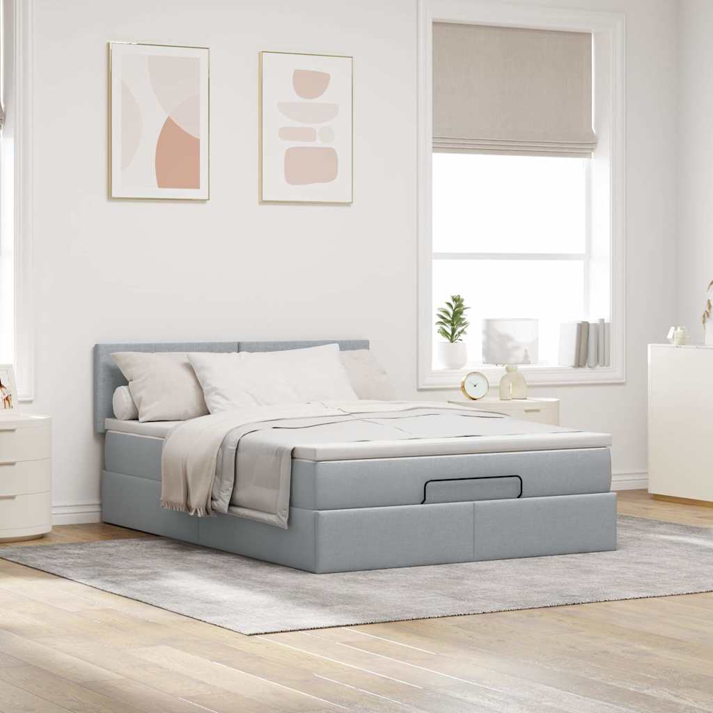 Cadre de lit ottoman et matelas gris clair 140x190 cm tissu