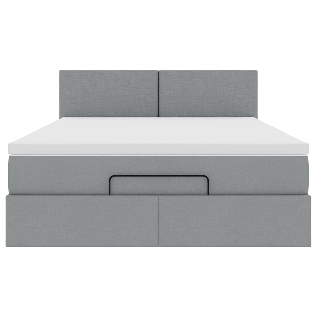 Cadre de lit ottoman et matelas gris clair 140x190 cm tissu