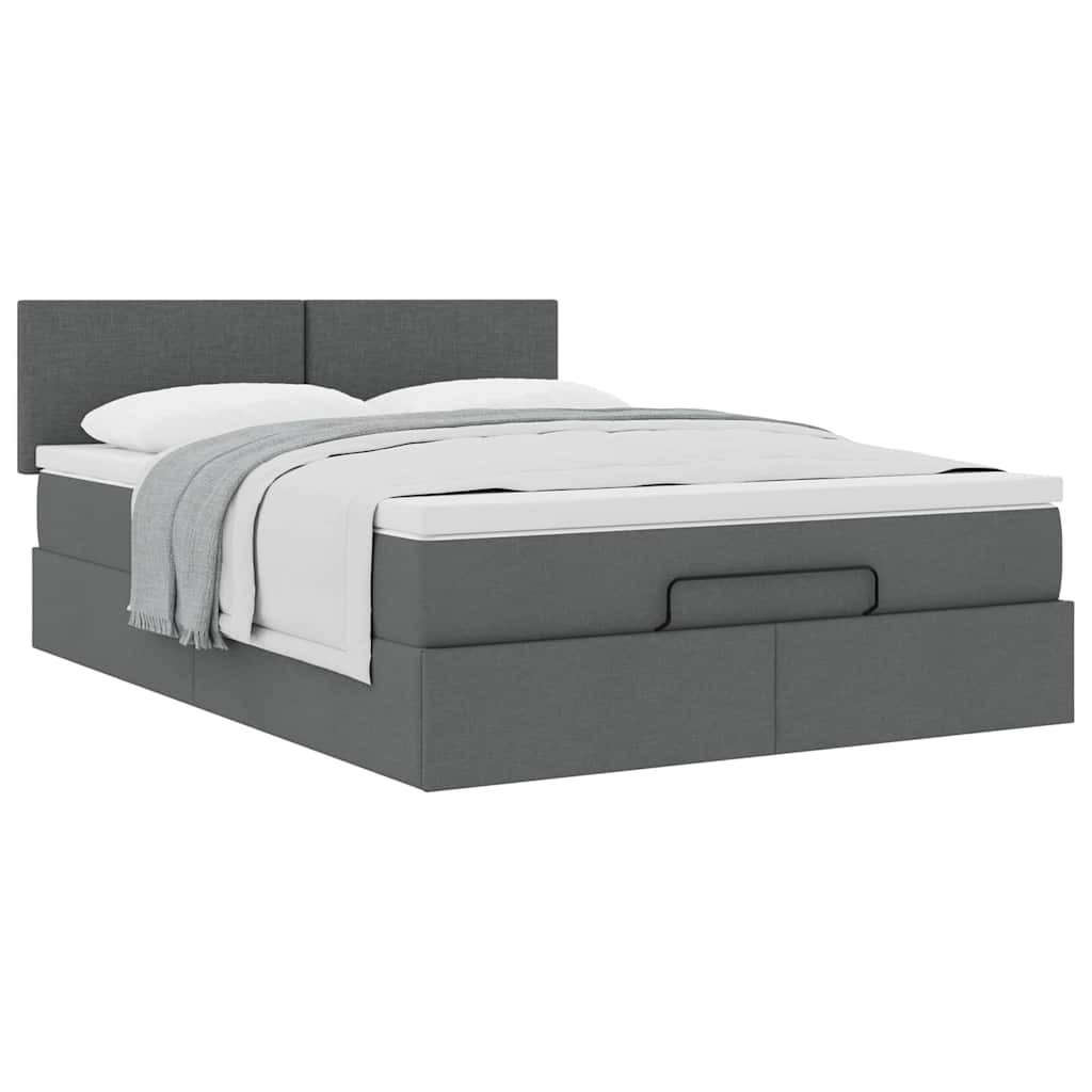 Cadre de lit ottoman avec matelas gris foncé 140x190 cm tissu