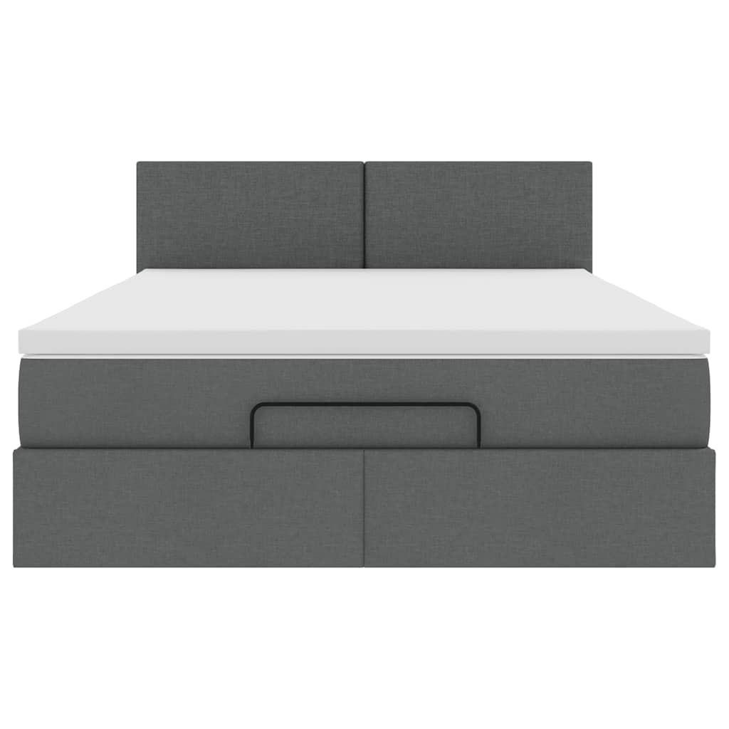 Cadre de lit ottoman avec matelas gris foncé 140x190 cm tissu