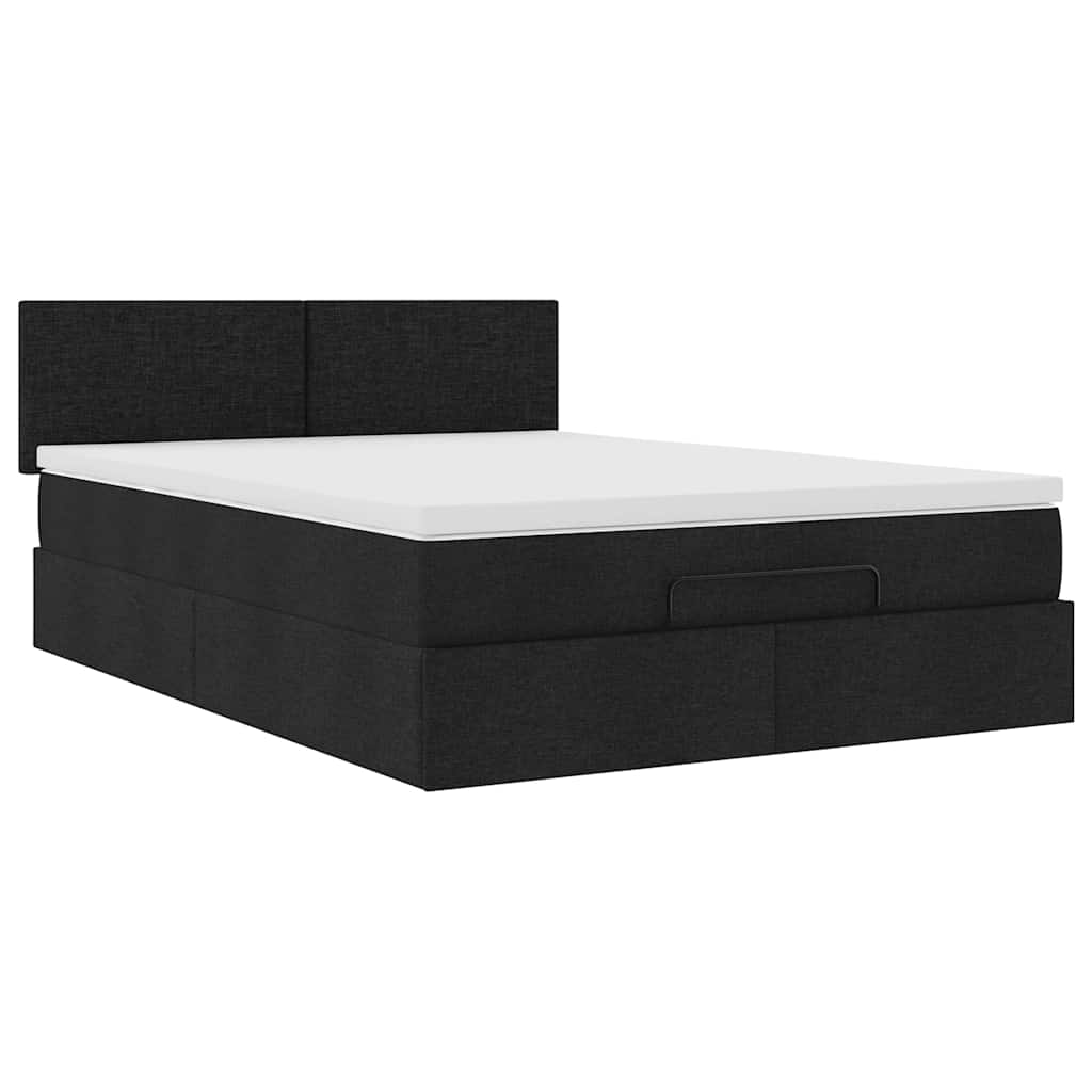 Cadre de lit ottoman avec matelas noir 140x190 cm tissu