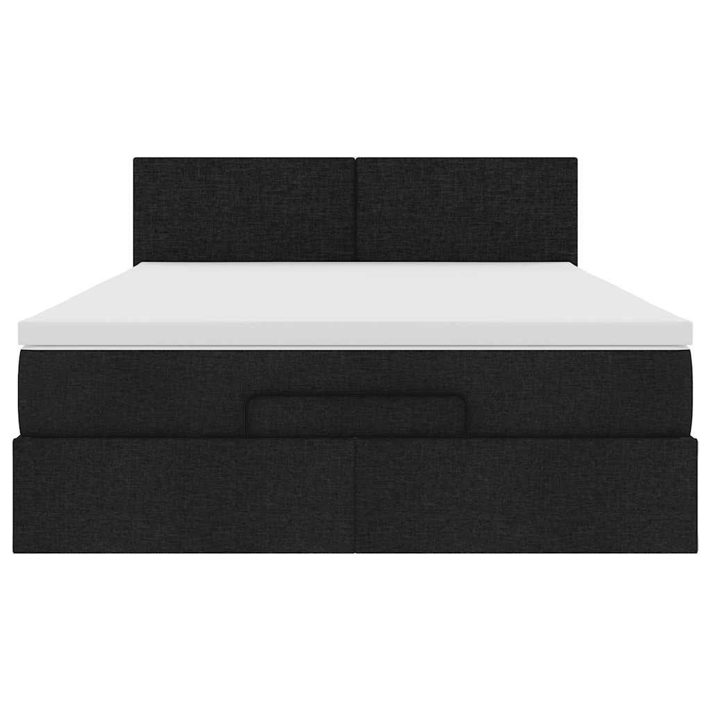 Cadre de lit ottoman avec matelas noir 140x190 cm tissu