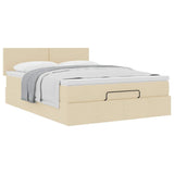 Cadre de lit ottoman avec matelas crème 140x190 cm tissu