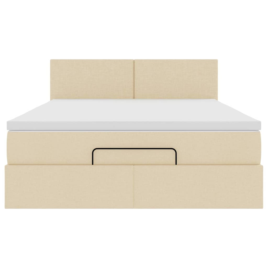 Cadre de lit ottoman avec matelas crème 140x190 cm tissu