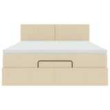 Cadre de lit ottoman avec matelas crème 140x190 cm tissu