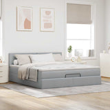 Cadre de lit ottoman et matelas gris clair 160x200cm tissu