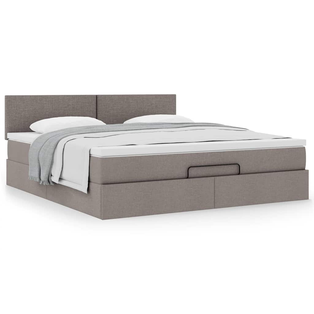 Cadre de lit ottoman avec matelas taupe 180x200 cm tissu