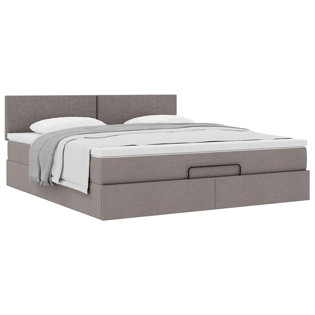 Cadre de lit ottoman avec matelas taupe 180x200 cm tissu