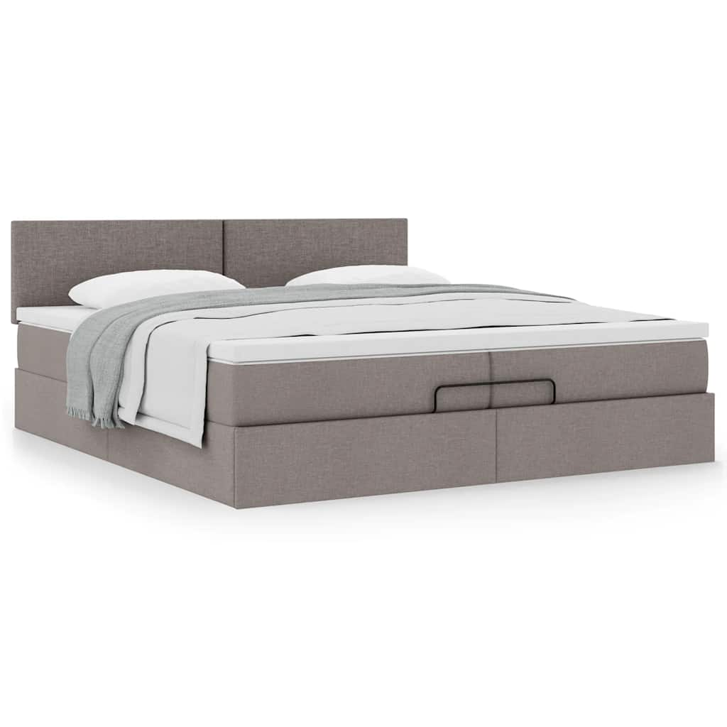 Cadre de lit ottoman avec matelas taupe 200x200 cm tissu